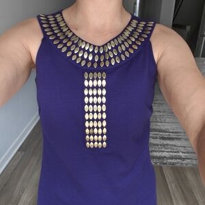 Michael Kors Purple Sleeveless Dress with Gold Stud Detail Size 4P